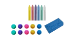 Zestaw - gąbka do tablicy kredowej  + kolorowa kreda + 10 kolorowych magnesów