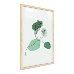 Tablica magnetyczna obraz portret kobiety w kwiatach pastelowy zielony 60x40cm minimalistyczne linie w ramie drewnianej naturalnej nr 2