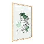 Tablica magnetyczna obraz portret kobiety w kwiatach pastelowy zielony 60x40cm minimalistyczne linie w ramie drewnianej naturalnej nr 3
