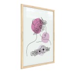 Tablica magnetyczna obraz portret kobiety w kwiatach pastelowy różowy 60x40cm minimalistyczne linie w ramie drewnianej naturalnej nr 1