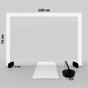 Przegroda szklana 4 mm, rozmiar 100x70 cm rama biała