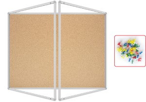 Gablota ogłoszeniowa informacyjna 120x120cm korkowa w aluminiowej ramie  dwuskrzydłowe