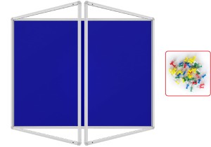 Gablota ogłoszeniowa informacyjna 240x120cm niebieska filcowa w aluminiowej ramie dwuskrzydłowa