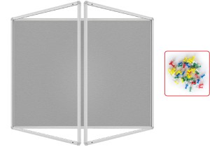 Gablota ogłoszeniowa informacyjna 120x120cm szara filcowa w aluminiowej ramie dwuskrzydłowa