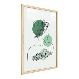 Tablica magnetyczna obraz portret kobiety w kwiatach pastelowy zielony 60x40cm minimalistyczne linie w ramie drewnianej naturalnej nr 1