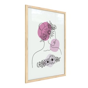 Tablica magnetyczna obraz portret kobiety w kwiatach pastelowy różowy 60x40cm minimalistyczne linie w ramie drewnianej naturalnej nr 1