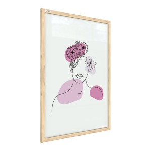 Tablica magnetyczna obraz portret kobiety w kwiatach pastelowy różowy 60x40cm minimalistyczne linie w ramie drewnianej naturalnej nr 2