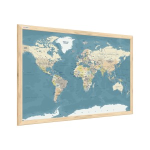 Tablica magnetyczna obraz mapa świata pastelowe kolory 60x40cm w ramie drewnianej naturalnej