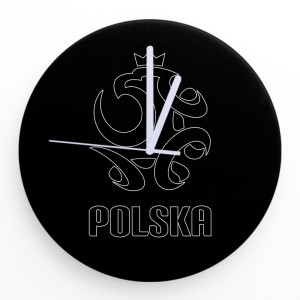 Zegar szklany okrągły 30cm - Łączy nas piłka motyw Polska czarny