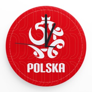 Zegar szklany okrągły 30cm - Łączy nas piłka motyw Polska czerwony