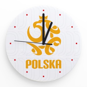 Zegar szklany okrągły 30cm - Łączy nas piłka motyw Polska biało-złoty 2
