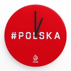 Zegar szklany okrągły 30cm - Łączy nas piłka motyw Polska czerwony 2