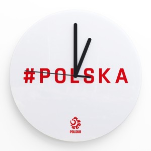 Zegar szklany okrągły 30cm - Łączy nas piłka motyw Polska biały