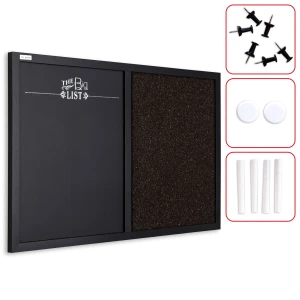 Tablica korkowo magnetyczna 60x40 cm brązowo-czarna COMBI rama drewniana lakierowana czarna + GRATIS
