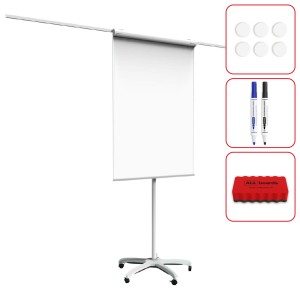 Flipchart magnetyczny mobilny na kółkach 100x70 cm z ramionami PREMIUM