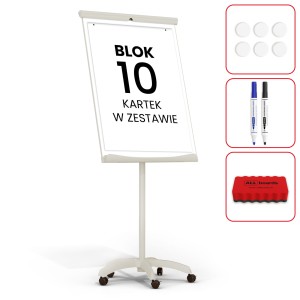 Flipchart magnetyczny mobilny na kółkach 100x70 cm CLASSIC + gratisy