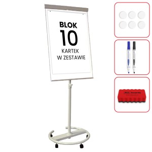 Flipchart magnetyczny mobilny na kółkach 100x70 cm PREMIUM + gratis