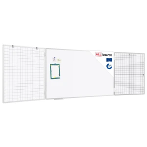 Tablica biała szkolna suchościeralna magnetyczna typu "tryptyk" 100x170 // 340 cm z kratką i układem współrzędnych