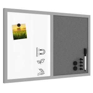 Tablica korkowo magnetyczna 60x40 cm szaro-biała COMBI rama drewniana lakierowana szara