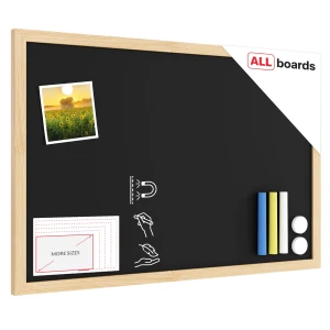 Tablica kredowa magnetyczna 60x40 czarna w ramie drewnianej + gratis
