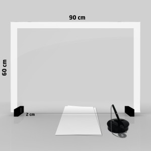 Przegroda szklana 4 mm, rozmiar 90x60 cm rama biała