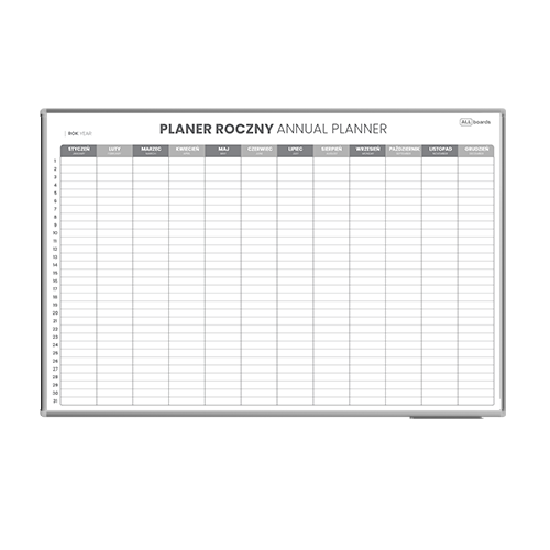 Tablica planer roczny suchościeralny magnetyczny o wymiarach 90x60 cm
