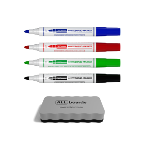 Zestaw - gąbka magnetyczna do tablic szklanych + 4 markery suchościeralne