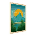 Tablica magnetyczna obraz pociąg na tle gór 60x40cm w ramie drewnianej naturalnej