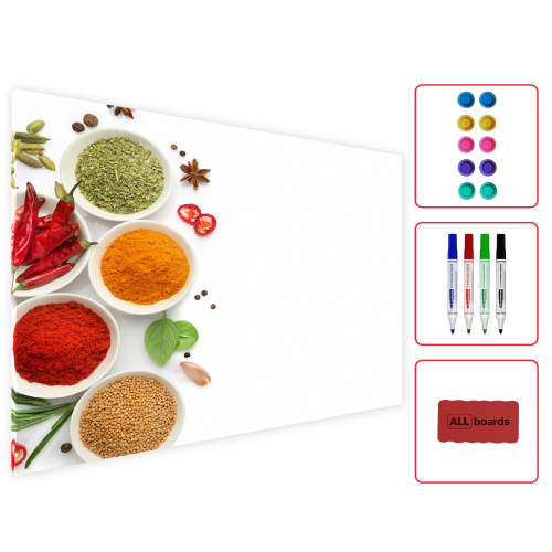 Tablica na magnesy do kuchni METALboards, przyprawy i zioła 60x40 cm z zestawem akcesoriów gratis