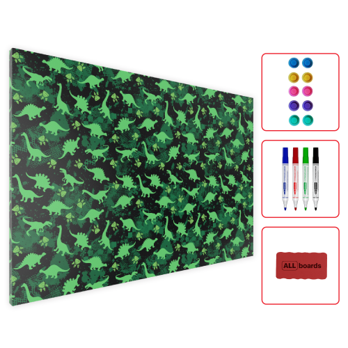 Tablica na magnesy dla dzieci METALboards, dinozaury neon 60x40 cm z zestawem akcesoriów gratis