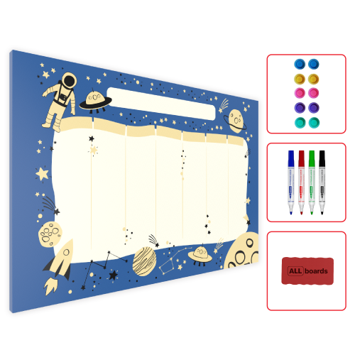 Magnetyczny plan lekcji METALboards, kosmos 60x40 cm z zestawem akcesoriów gratis