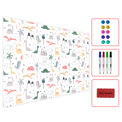 Tablica magnetyczna metalowa METALboards, dinozaury 90x60 cm z zestawem akcesoriów gratis