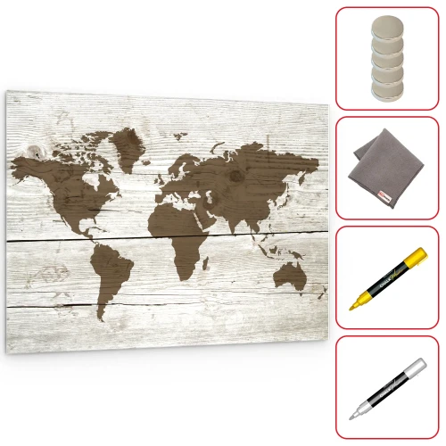 Obraz na szkle MAPA ŚWIATA JASNA 90x60 cm