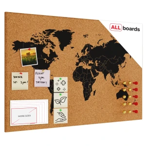 Tablica korkowa MAPA ŚWIATA, bezramowa 90x60 cm