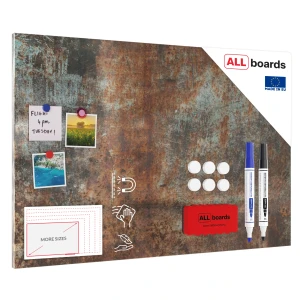 Tablica na magnesy METALboards, imitacja rdzy i korozji 90x60 cm + zestaw akcesoriów GRATIS