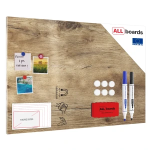 Tablica magnetyczna na magnesy METALboards, imitacja drewna 90x60 cm + zestaw akcesoriów GRATIS