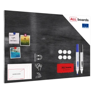 Tablica na magnesy METALboards, szare drewno 90x60 cm + zestaw akcesoriów GRATIS
