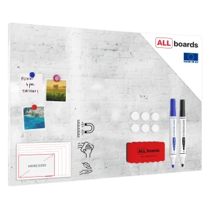 Tablica na magnesy biała METALboards mur ceglany 90x60 cm + zestaw akcesoriów GRATIS