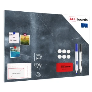 Tablica na magnesy METALboards, marmur antracyt 90x60 cm + zestaw akcesoriów GRATIS