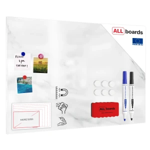 Tablica na magnesy na ścianę METALboards biały marmur 90x60 cm + zestaw akcesoriów GRATIS