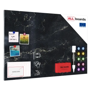 Tablica magnetyczna na magnesy METALboards, marmur czarny 90x60 cm + zestaw akcesoriów GRATIS