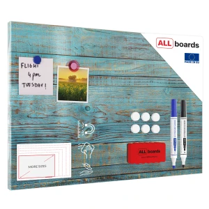 Tablica na magnesy na ścianę METALboards, niebieska deska retro 60x40 cm + zestaw akcesoriów GRATIS