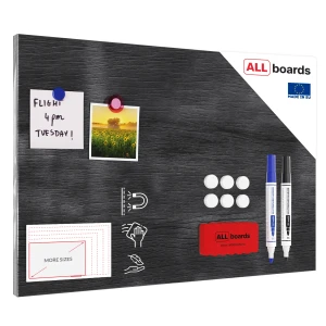 Tablica na magnesy METALboards, szare drewno 60x40 cm + zestaw akcesoriów GRATIS