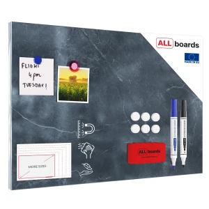 Tablica magnetyczna na magnesy METALboards, marmur antracyt 60x40 cm + zestaw akcesoriów GRATIS