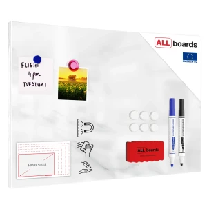 Tablica na magnesy na ścianę METALboards biały marmur 60x40 cm + zestaw akcesoriów GRATIS