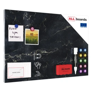 Tablica magnetyczna na magnesy METALboards, marmur czarny 60x40 cm + zestaw akcesoriów GRATIS