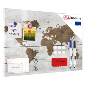Tablica na magnesy METALboards, jasna mapa świata 60x40 cm + zestaw akcesoriów GRATIS