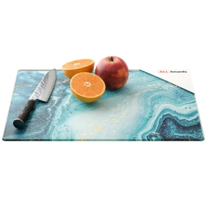 Szklana deska do krojenia BŁĘKIT I ZŁOTO 30x40 cm deska kuchenna płyta ochronna taca szklana