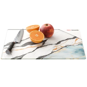 Szklana deska do krojenia MARMUR, BŁĘKIT I ZŁOTO 30x40 cm deska kuchenna płyta ochronna taca szklana