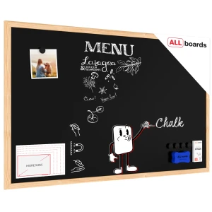Tablica kredowa magnetyczna 80x50 czarna w ramie drewnianej + gratis